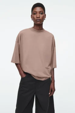 Best COS REGULAR BOXY MOCK-NECK T-SHIRT BEIGE