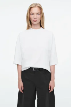 Outlet COS REGULAR BOXY MOCK-NECK T-SHIRT WHITE
