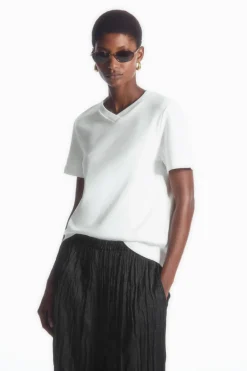 COS REGULAR BOXY V-NECK T-SHIRT WHITE