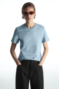 Hot COS REGULAR BOXY V-NECK T-SHIRT LIGHT BLUE