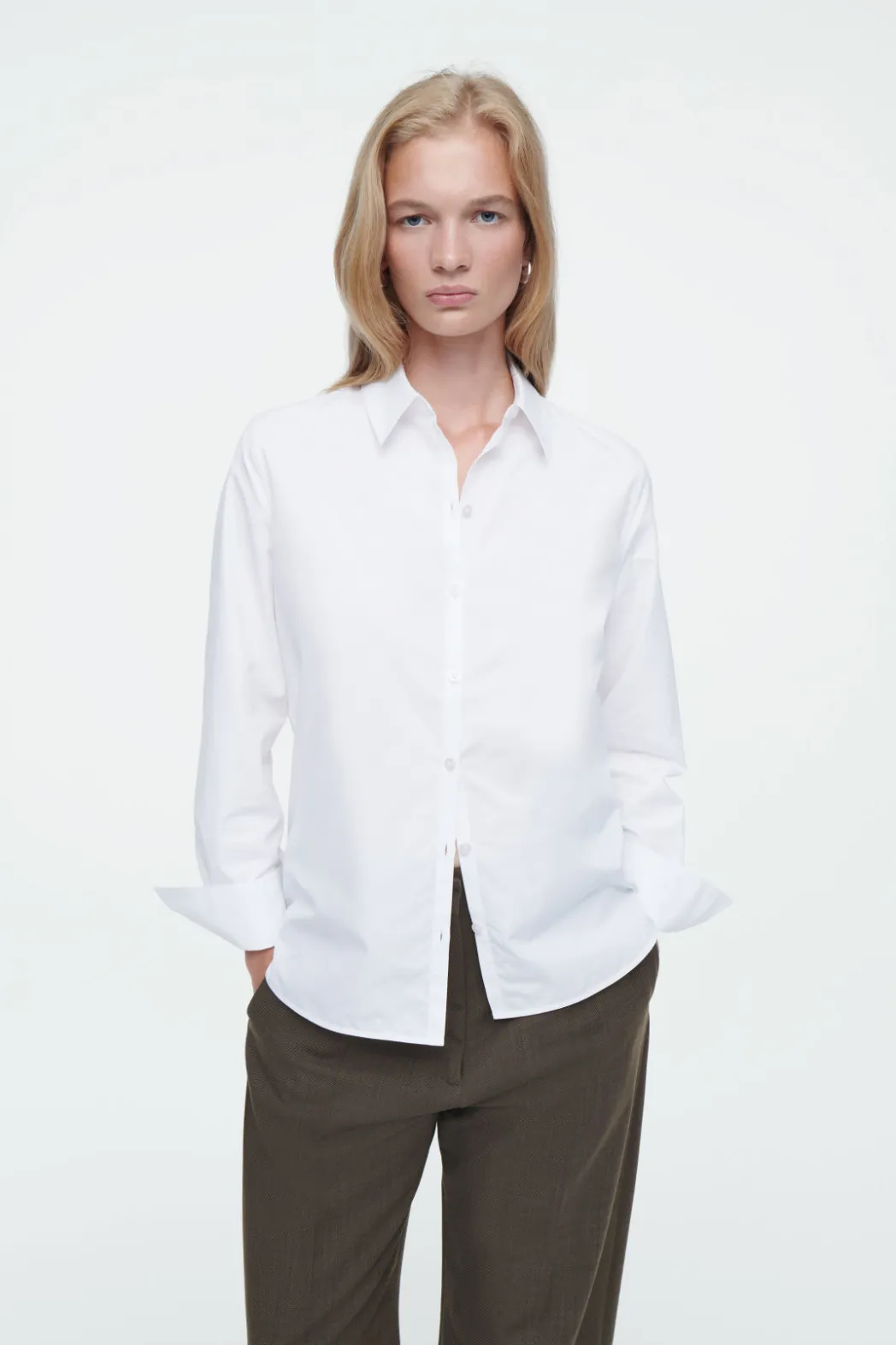 Clearance COS REGULAR CURVED-HEM SHIRT WHITE