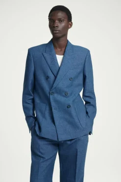 Outlet COS REGULAR DOUBLE-BREASTED LINEN BLAZER BLUE