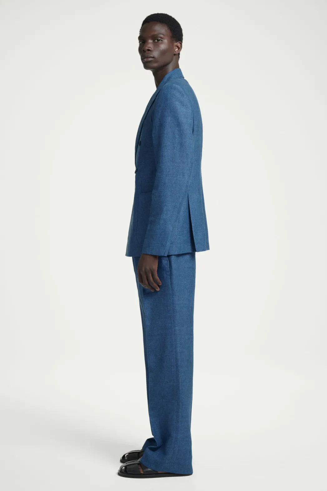 Outlet COS REGULAR DOUBLE-BREASTED LINEN BLAZER BLUE