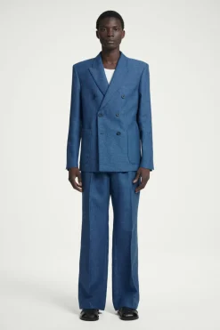 Outlet COS REGULAR DOUBLE-BREASTED LINEN BLAZER BLUE