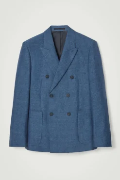 Outlet COS REGULAR DOUBLE-BREASTED LINEN BLAZER BLUE