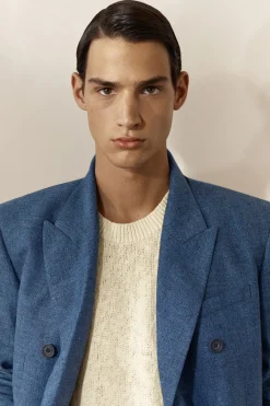 Outlet COS REGULAR DOUBLE-BREASTED LINEN BLAZER BLUE