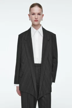 Online COS REGULAR DRAPED PINSTRIPED BLAZER BLACK / PINSTRIPED
