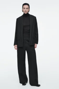 Discount COS REGULAR ELASTICATED WOOL STRAIGHT-LEG PANTS BLACK