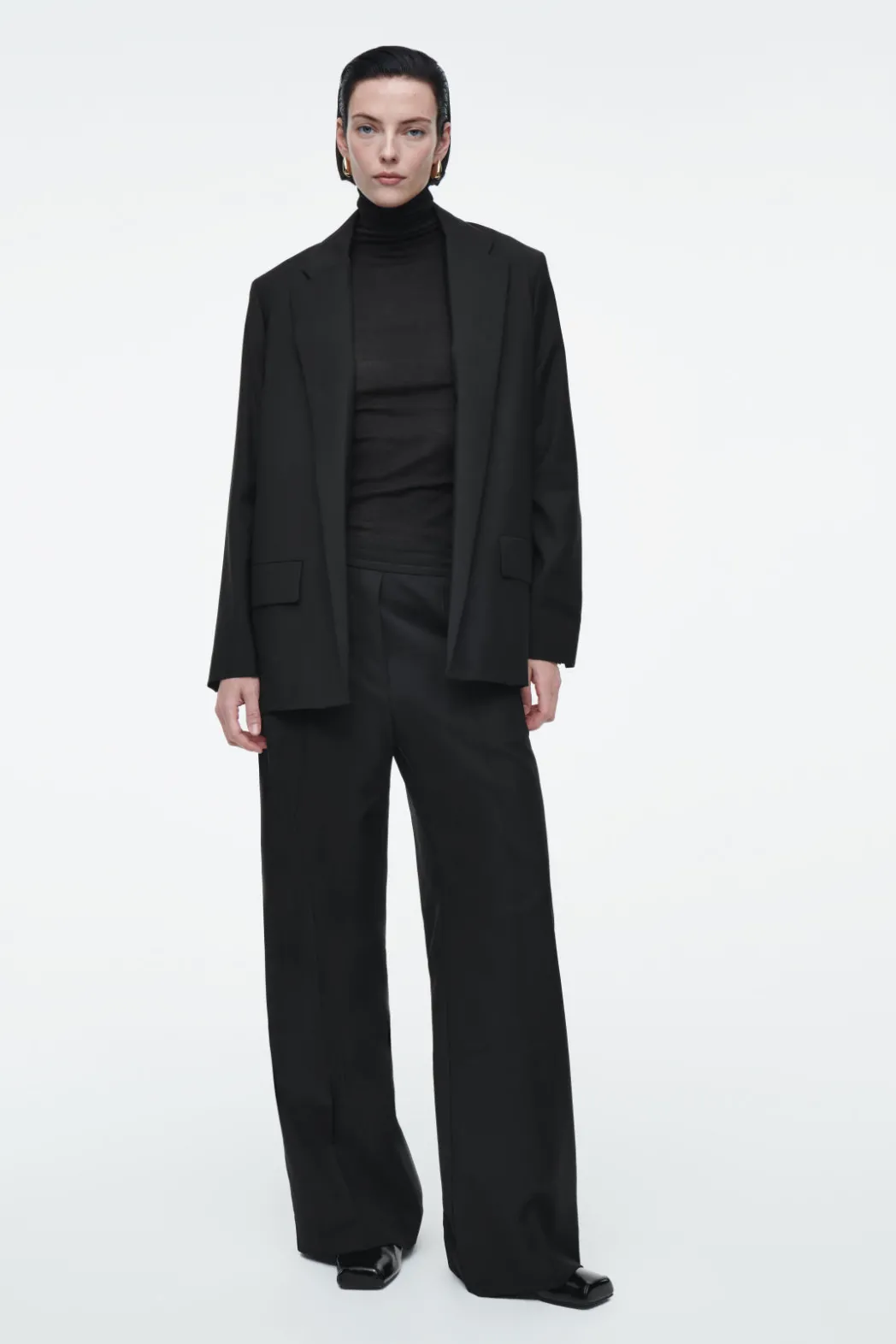 Discount COS REGULAR ELASTICATED WOOL STRAIGHT-LEG PANTS BLACK