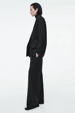 Discount COS REGULAR ELASTICATED WOOL STRAIGHT-LEG PANTS BLACK