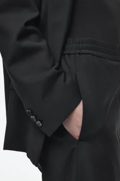 Discount COS REGULAR ELASTICATED WOOL STRAIGHT-LEG PANTS BLACK