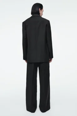 Discount COS REGULAR ELASTICATED WOOL STRAIGHT-LEG PANTS BLACK