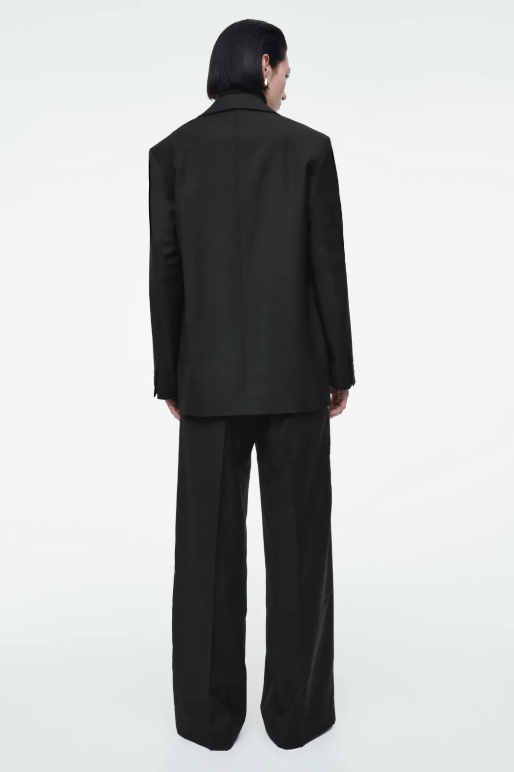 Discount COS REGULAR ELASTICATED WOOL STRAIGHT-LEG PANTS BLACK