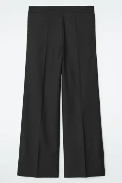 Discount COS REGULAR ELASTICATED WOOL STRAIGHT-LEG PANTS BLACK