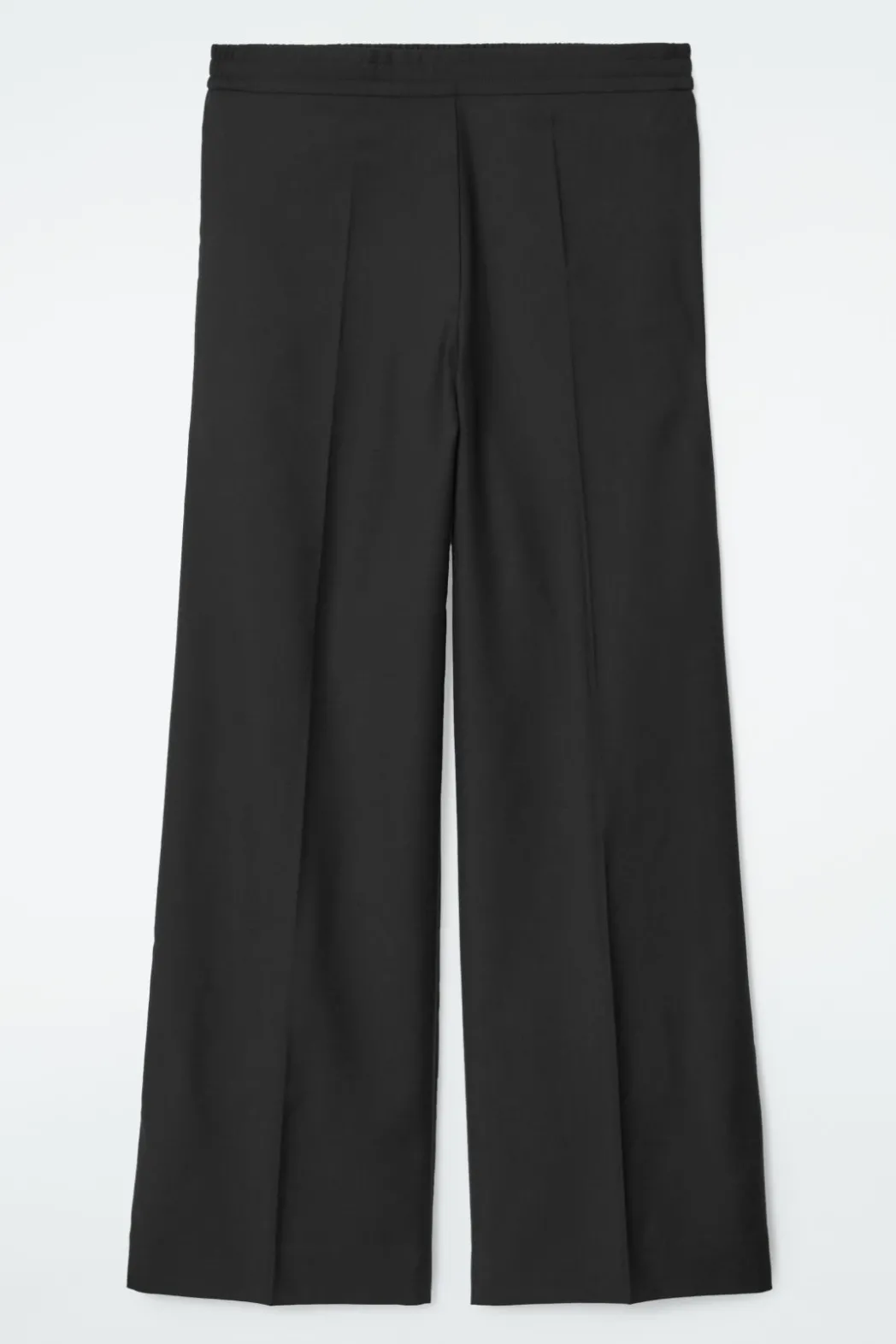 Discount COS REGULAR ELASTICATED WOOL STRAIGHT-LEG PANTS BLACK