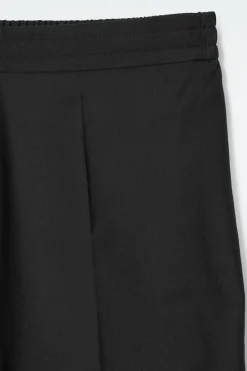 Discount COS REGULAR ELASTICATED WOOL STRAIGHT-LEG PANTS BLACK