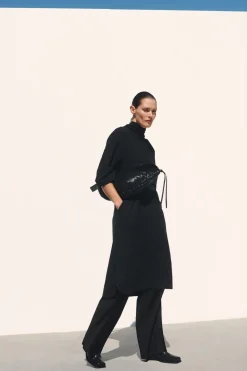 Discount COS REGULAR ELASTICATED WOOL STRAIGHT-LEG PANTS BLACK