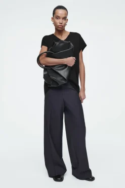 Discount COS REGULAR ELASTICATED WOOL STRAIGHT-LEG PANTS NAVY