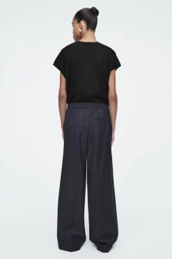 Discount COS REGULAR ELASTICATED WOOL STRAIGHT-LEG PANTS NAVY