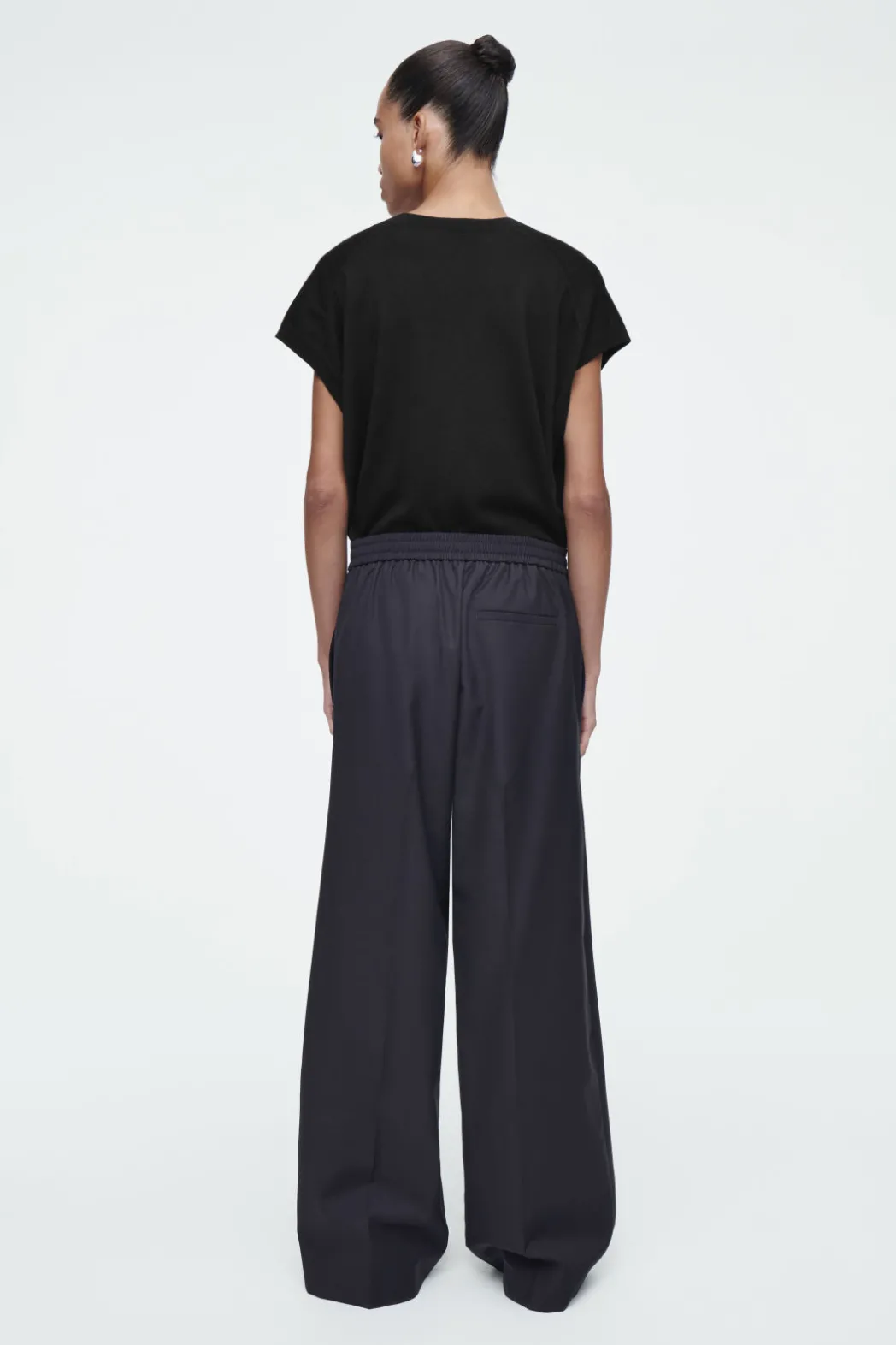 Discount COS REGULAR ELASTICATED WOOL STRAIGHT-LEG PANTS NAVY