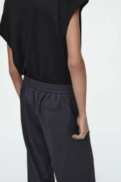 Discount COS REGULAR ELASTICATED WOOL STRAIGHT-LEG PANTS NAVY