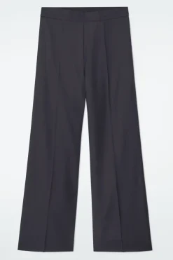Discount COS REGULAR ELASTICATED WOOL STRAIGHT-LEG PANTS NAVY