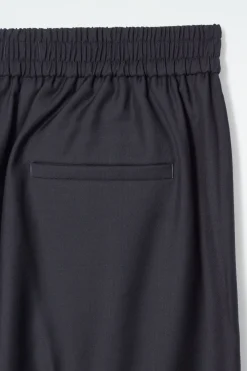 Discount COS REGULAR ELASTICATED WOOL STRAIGHT-LEG PANTS NAVY