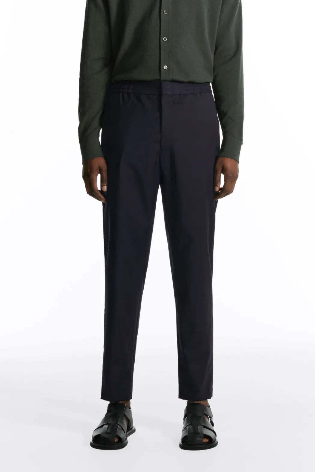 Clearance COS REGULAR ELASTICATED WOOL-TWILL TAPERED PANTS DARK NAVY