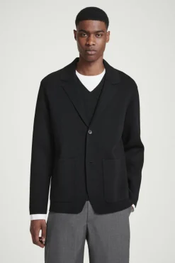 Sale COS REGULAR KNITTED MERINO-WOOL BLAZER BLACK