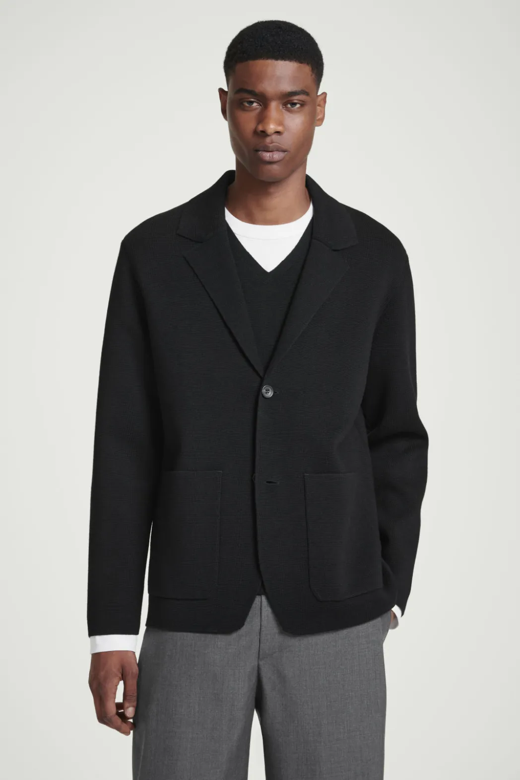 Sale COS REGULAR KNITTED MERINO-WOOL BLAZER BLACK