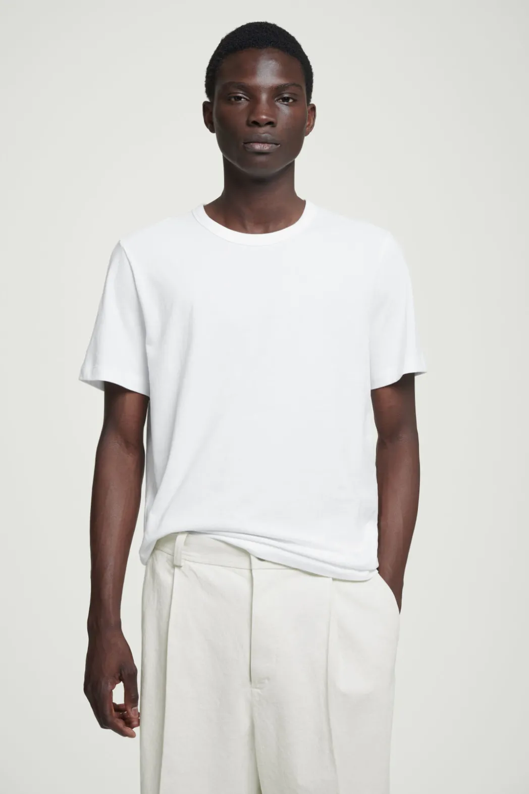 New COS REGULAR LIGHTWEIGHT BRUSHED-COTTON T-SHIRT White