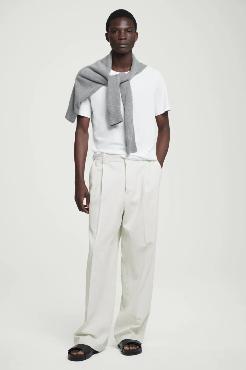 New COS REGULAR LIGHTWEIGHT BRUSHED-COTTON T-SHIRT White