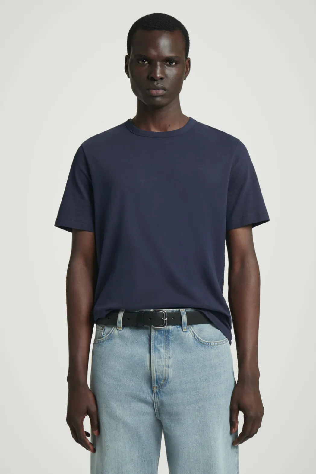 Best COS REGULAR LIGHTWEIGHT BRUSHED-COTTON T-SHIRT NAVY