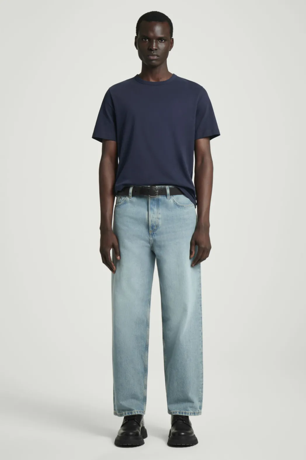 Best COS REGULAR LIGHTWEIGHT BRUSHED-COTTON T-SHIRT NAVY