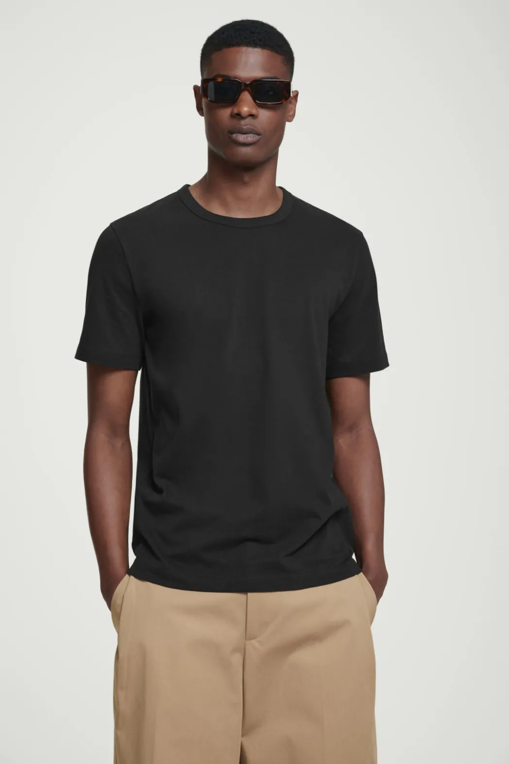 Discount COS REGULAR LIGHTWEIGHT BRUSHED-COTTON T-SHIRT BLACK