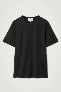 Discount COS REGULAR LIGHTWEIGHT BRUSHED-COTTON T-SHIRT BLACK