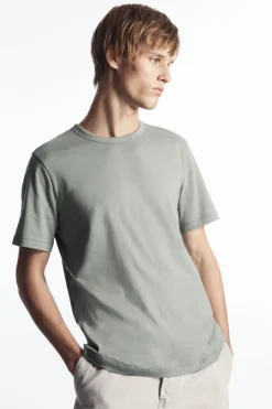 Best COS REGULAR LIGHTWEIGHT BRUSHED-COTTON T-SHIRT DUSTY GREEN