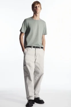 Best COS REGULAR LIGHTWEIGHT BRUSHED-COTTON T-SHIRT DUSTY GREEN
