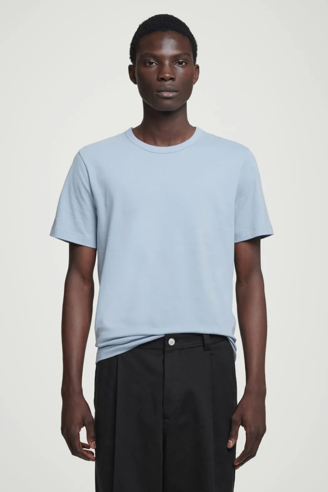 New COS REGULAR LIGHTWEIGHT BRUSHED-COTTON T-SHIRT LIGHT BLUE