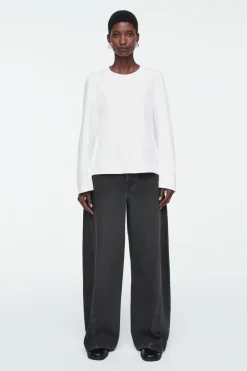 Discount COS REGULAR LONG-SLEEVED T-SHIRT WHITE