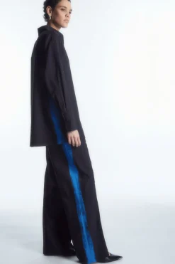 Best COS REGULAR PAINTED STRAIGHT-LEG WOOL PANTS NAVY / BRIGHT BLUE