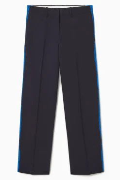 Best COS REGULAR PAINTED STRAIGHT-LEG WOOL PANTS NAVY / BRIGHT BLUE