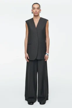 Sale COS REGULAR PINSTRIPED WOOL WIDE-LEG PANTS DARK GRAY / PINSTRIPED