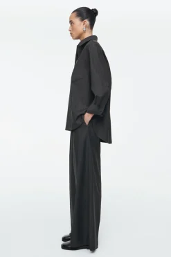 Sale COS REGULAR PINSTRIPED WOOL WIDE-LEG PANTS DARK GRAY / PINSTRIPED