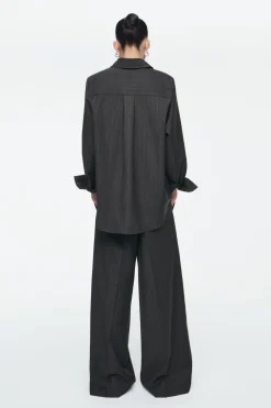 Sale COS REGULAR PINSTRIPED WOOL WIDE-LEG PANTS DARK GRAY / PINSTRIPED
