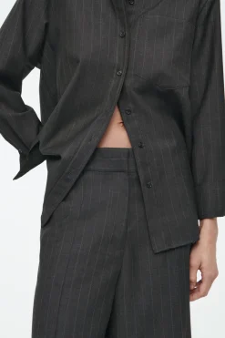 Sale COS REGULAR PINSTRIPED WOOL WIDE-LEG PANTS DARK GRAY / PINSTRIPED