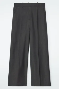 Sale COS REGULAR PINSTRIPED WOOL WIDE-LEG PANTS DARK GRAY / PINSTRIPED