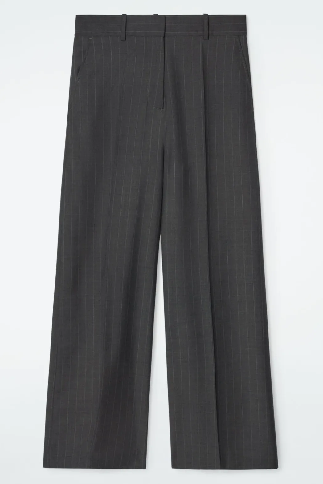 Sale COS REGULAR PINSTRIPED WOOL WIDE-LEG PANTS DARK GRAY / PINSTRIPED