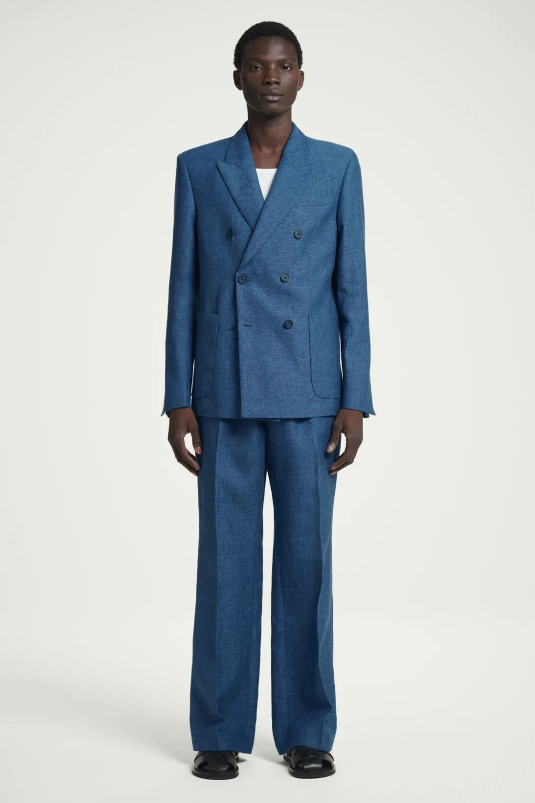 Clearance COS REGULAR TAILORED LINEN FLARED PANTS BLUE