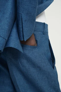 Clearance COS REGULAR TAILORED LINEN FLARED PANTS BLUE